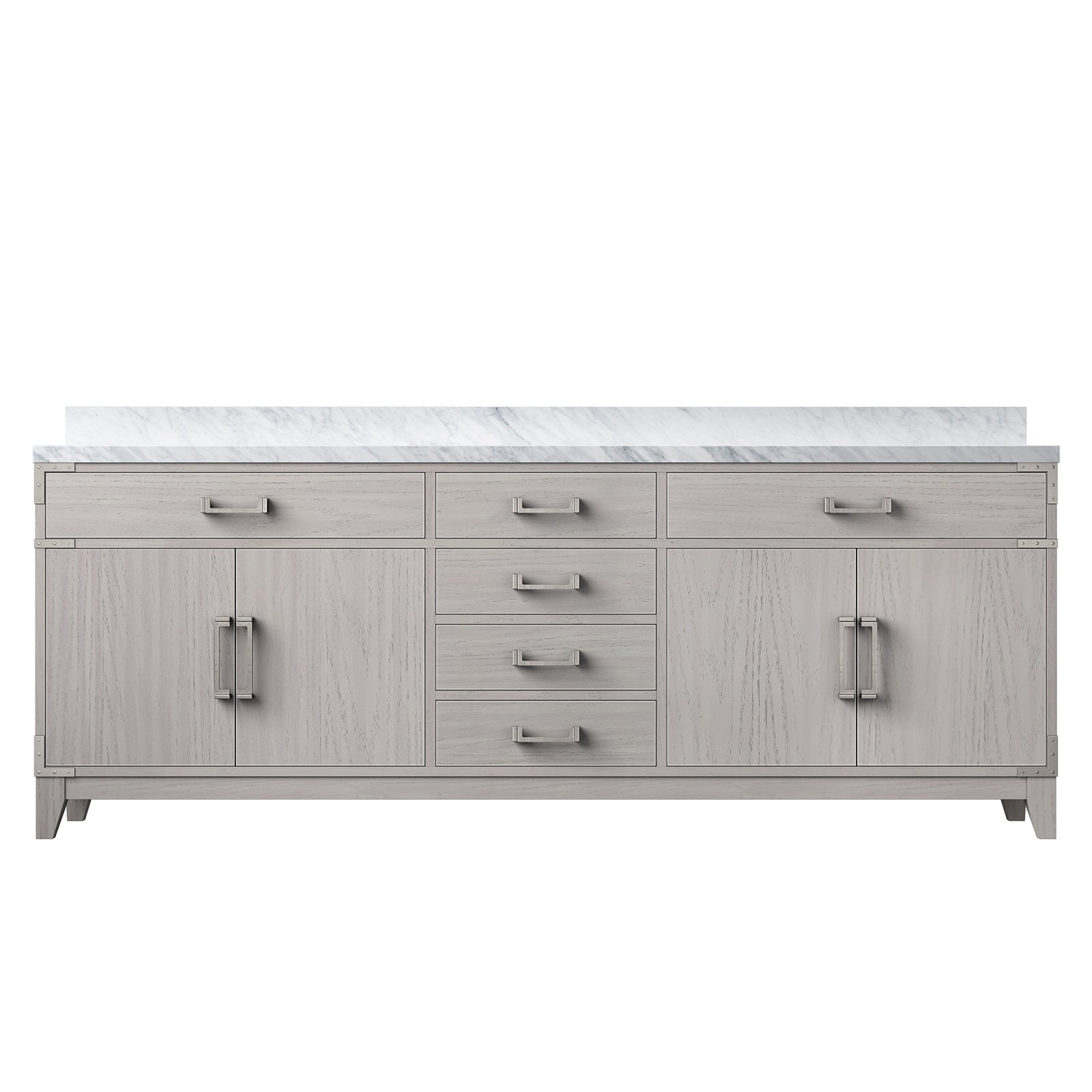 White Oak Double Bath Vanity 84 in. W x 22 in. D, with Carrara Marble Top
