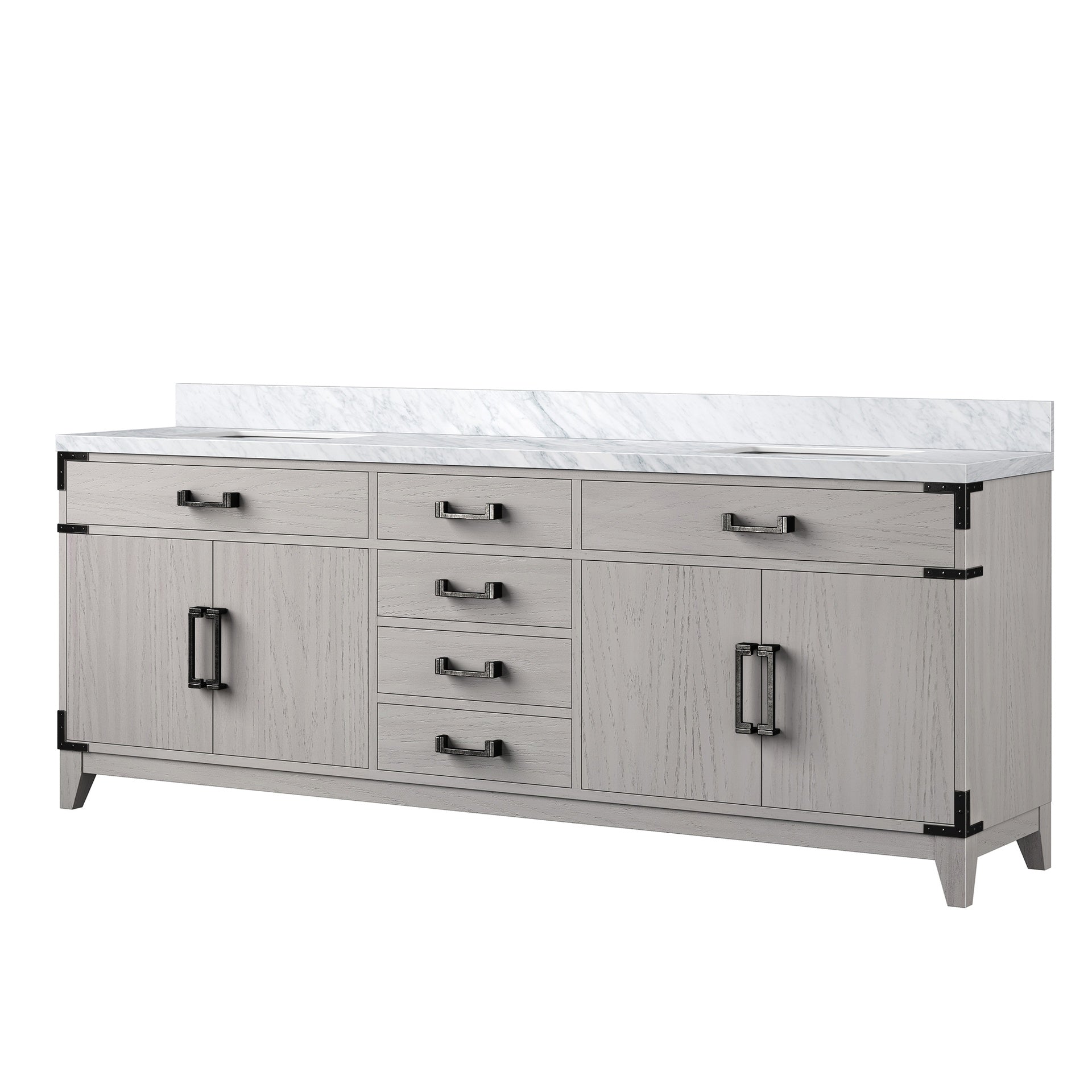 White Oak Double Bath Vanity 84 in. W x 22 in. D, with Carrara Marble Top