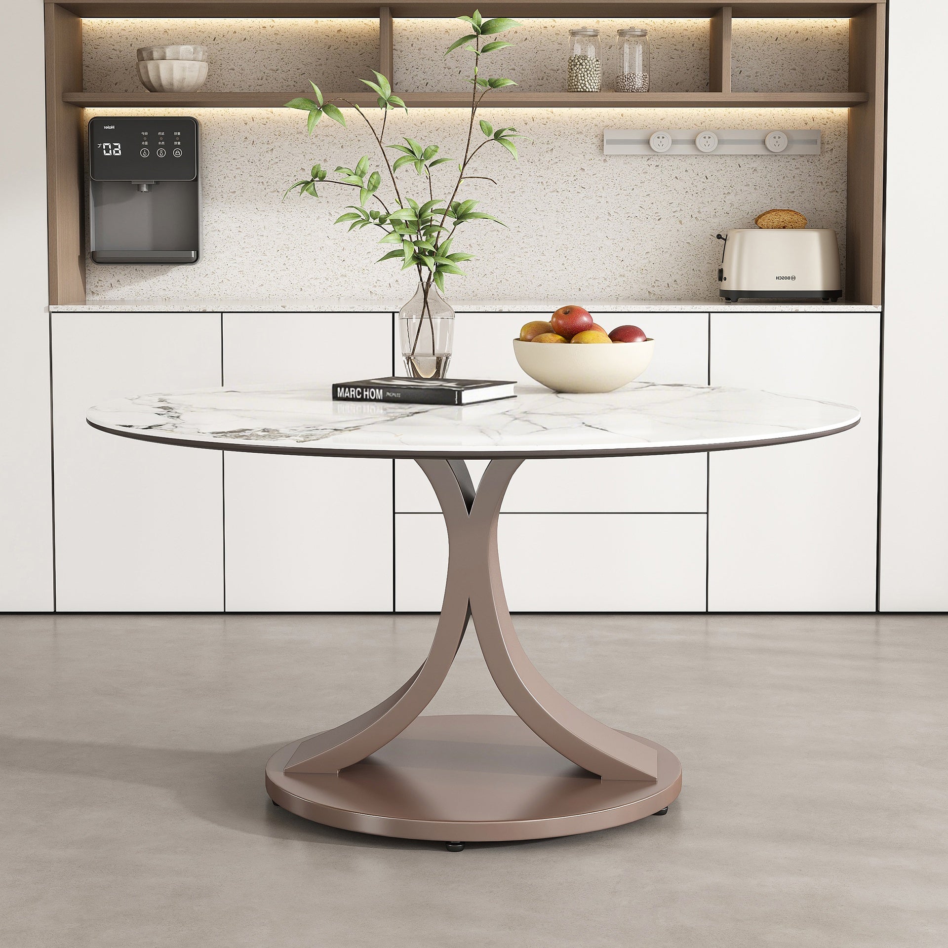 53" Round Dining Table, Scratch & Heat Resistant Sintered Stone Tabletop for Dining Room & Kitchen(Table Only)