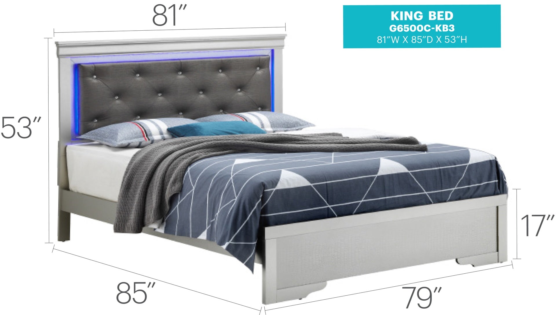 Elegant Silver Champagne Transitional King Bed