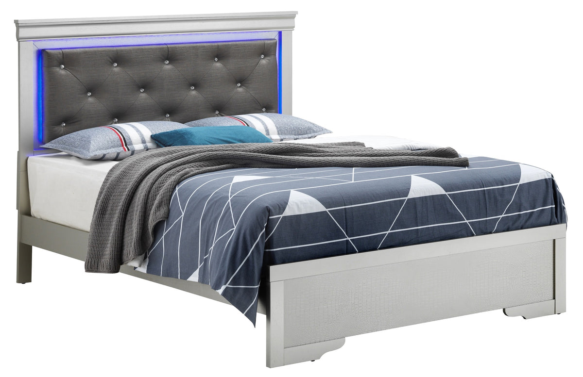 Elegant Silver Champagne Transitional King Bed