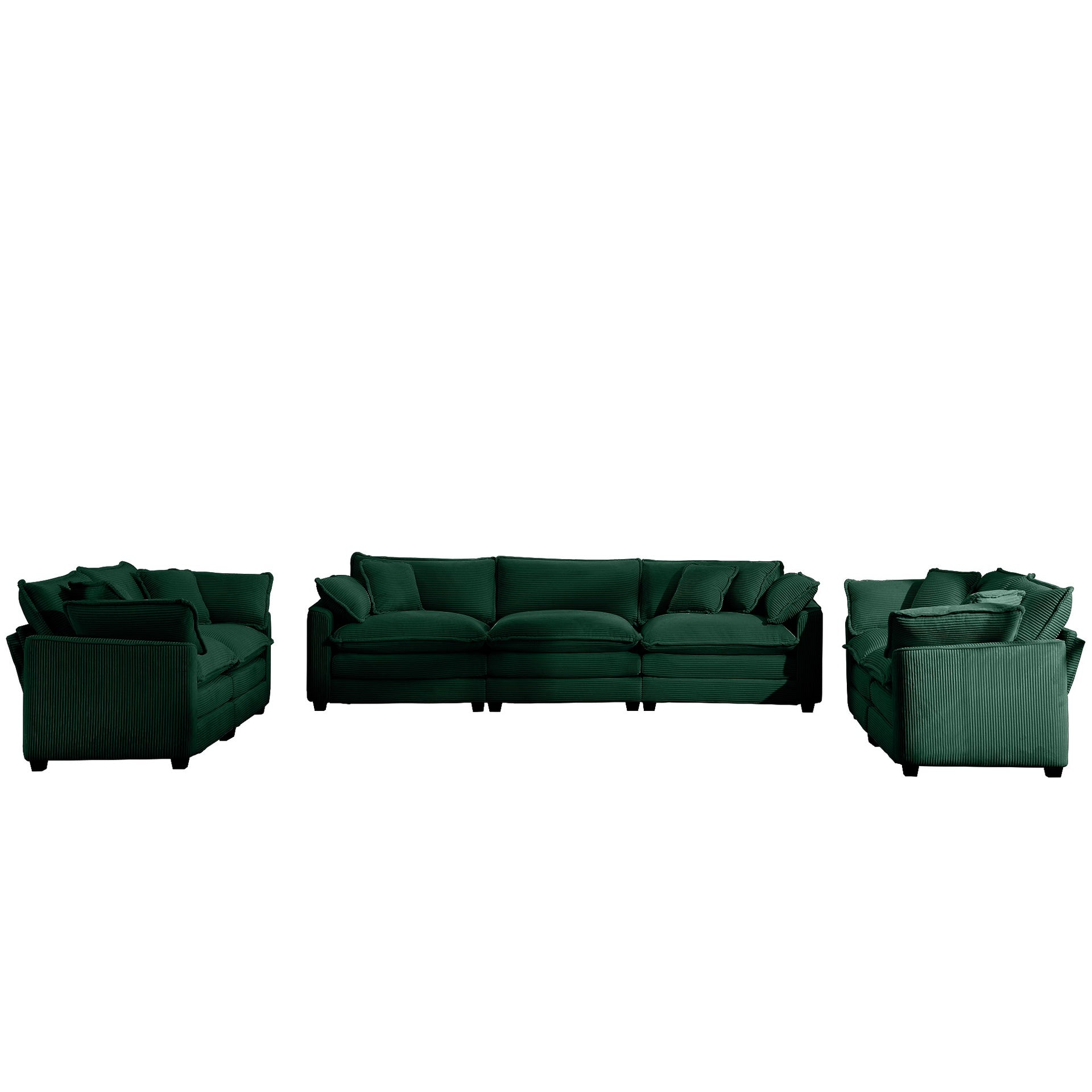 Modern Fabric Living Room Sofa 2-Piece Set, One 2-Seater Sofas, One 3-Seater Sofas Sofa with 8 Cushion Upholstery Large Deep Seat Recliner, Green Corduroy Fabric