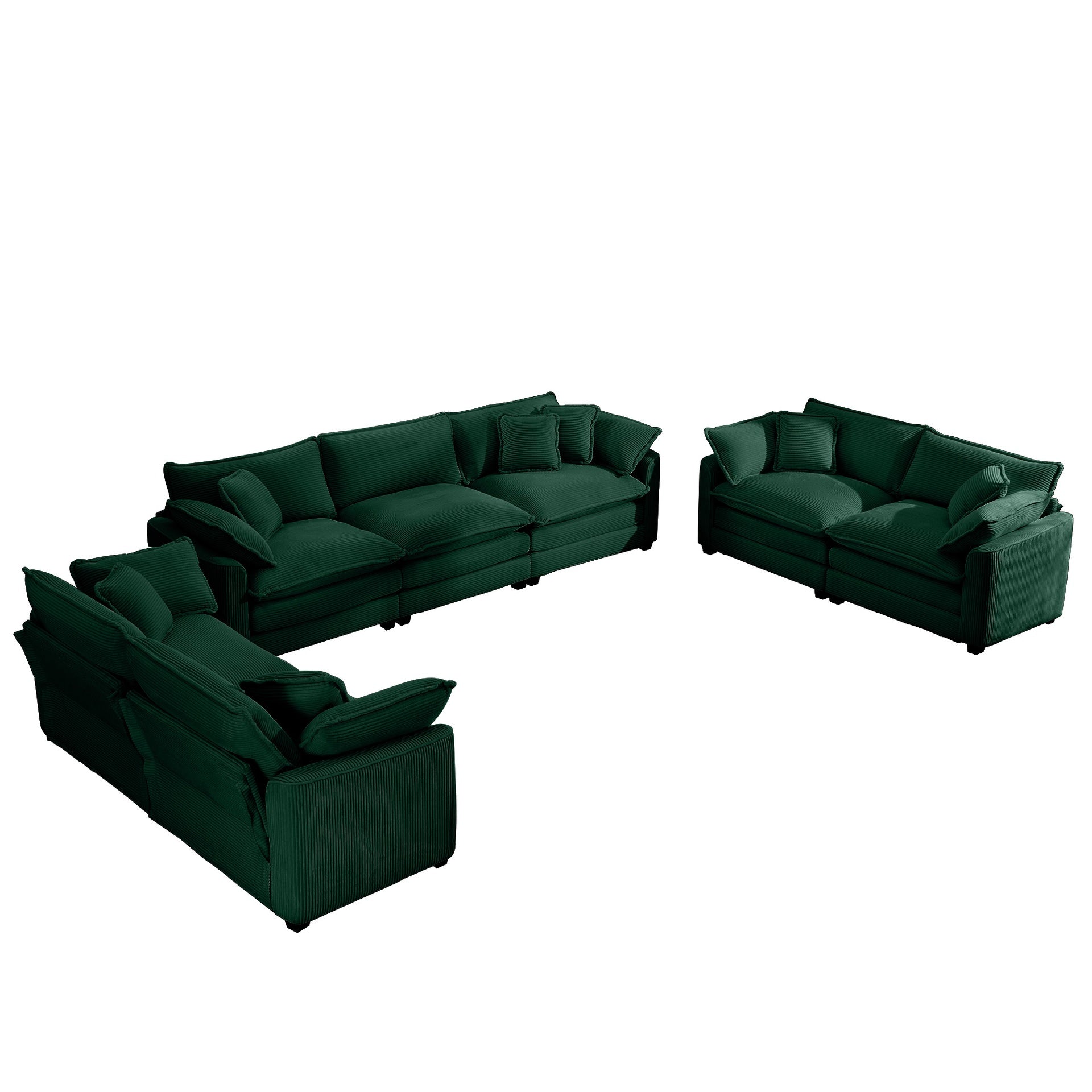 Modern Fabric Living Room Sofa 2-Piece Set, One 2-Seater Sofas, One 3-Seater Sofas Sofa with 8 Cushion Upholstery Large Deep Seat Recliner, Green Corduroy Fabric