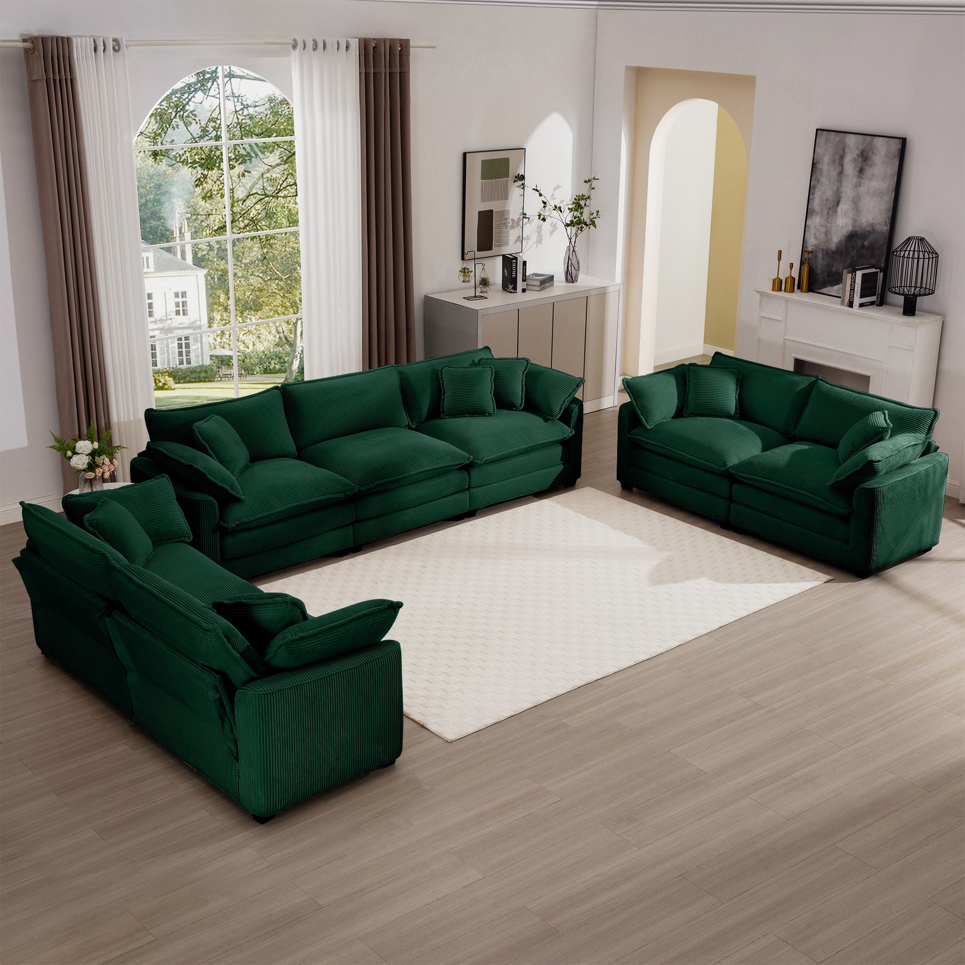 Modern Fabric Living Room Sofa 2-Piece Set, One 2-Seater Sofas, One 3-Seater Sofas Sofa with 8 Cushion Upholstery Large Deep Seat Recliner, Green Corduroy Fabric