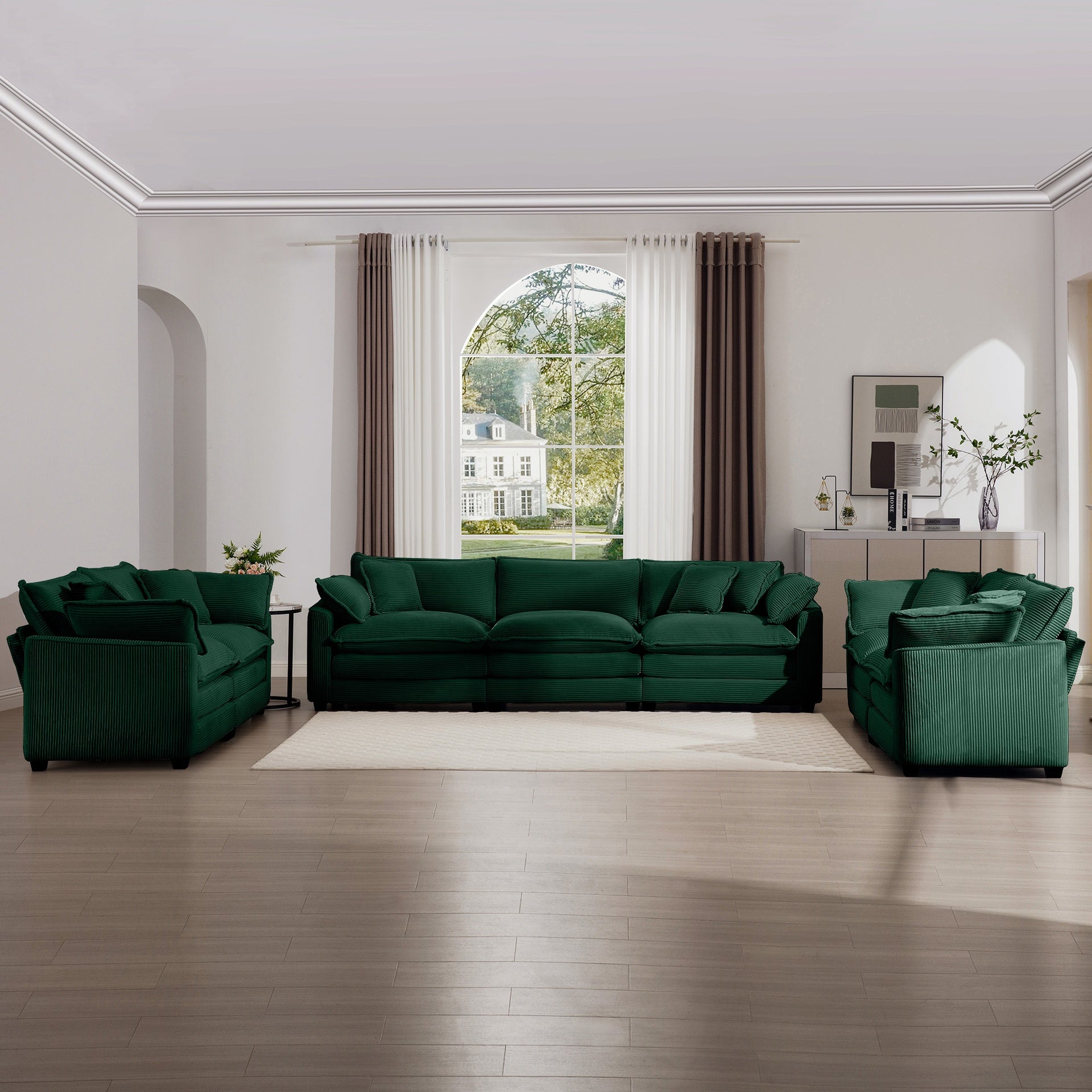 Modern Fabric Living Room Sofa 2-Piece Set, One 2-Seater Sofas, One 3-Seater Sofas Sofa with 8 Cushion Upholstery Large Deep Seat Recliner, Green Corduroy Fabric