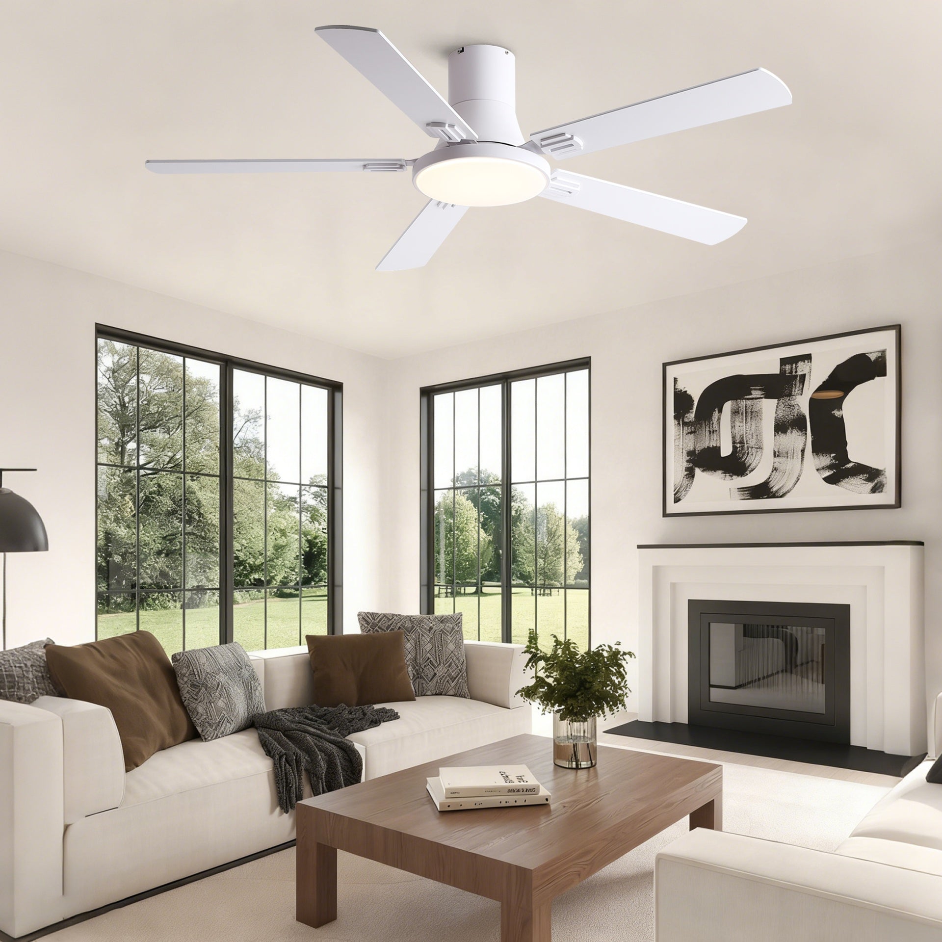 52 inch Mordern White Ceiling Fan with Light and Remote control