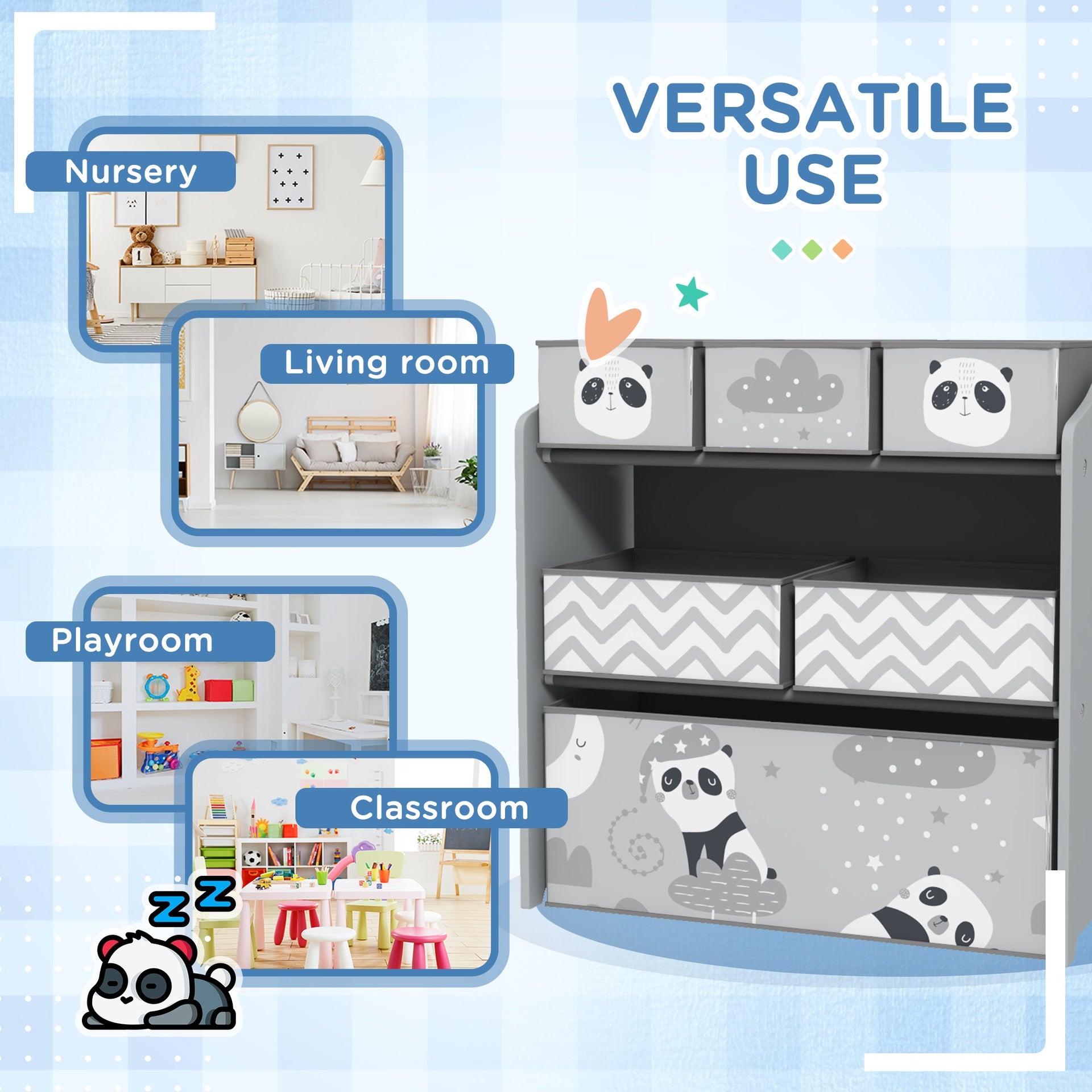 Qaba Toy Organizer with 6 Storage Bins, Kids Storage Unit for Bedroom, Kids Room, 25" x 12" x 26", Gray