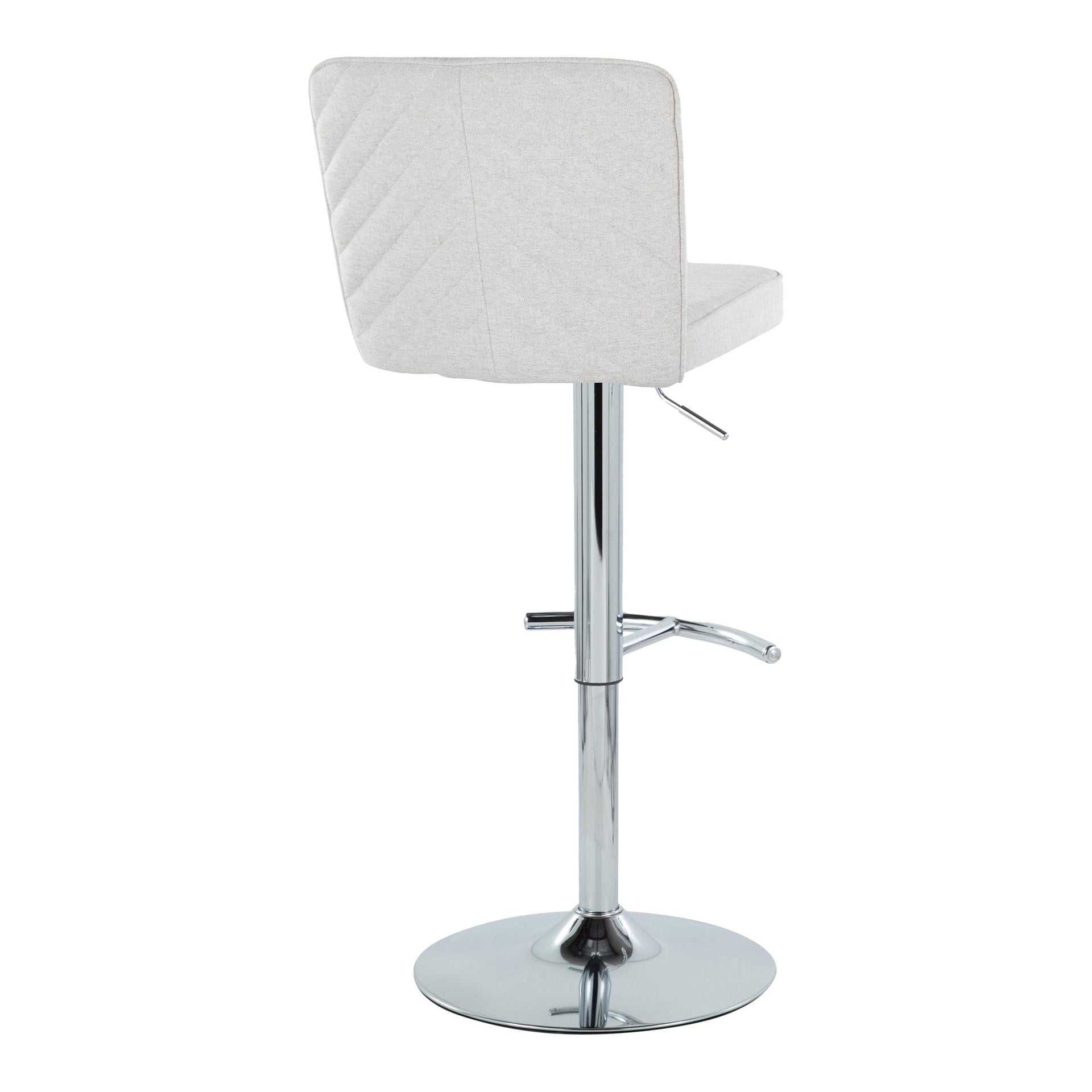 Henry Contemporary Adjustable Barstool with Swivel in Chrome Metal and White Fabric with Rounded T Footrest by LumiSource - Set of 2