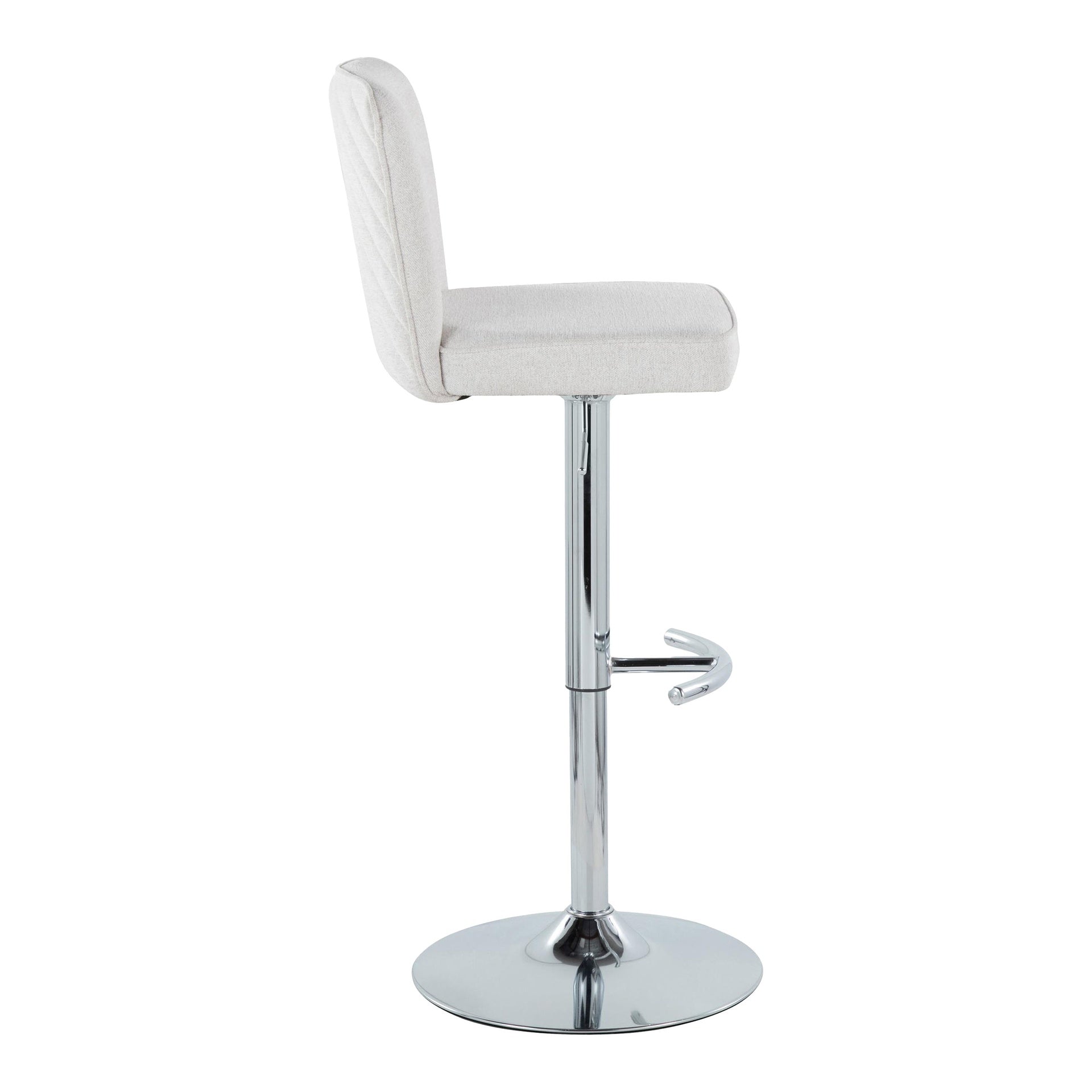 Henry Contemporary Adjustable Barstool with Swivel in Chrome Metal and White Fabric with Rounded T Footrest by LumiSource - Set of 2