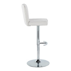 Henry Contemporary Adjustable Barstool with Swivel in Chrome Metal and White Fabric with Rounded T Footrest by LumiSource - Set of 2