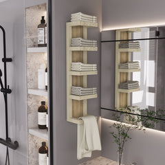 Arlington 5-Tier Wall Towel Rack, Vertical Storage Organizer for Bathroom Towels and Accessories, Natural Oak