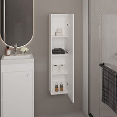 43 Inch One Door Wall-Mounted Bathroom Cabinet with 3 Storage Shelves, Vertical Organizer for Bathroom, Bedroom or Laundry Room