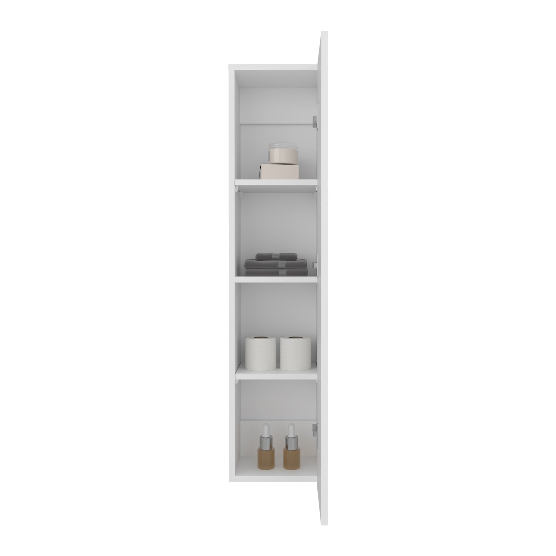 43 Inch One Door Wall-Mounted Bathroom Cabinet with 3 Storage Shelves, Vertical Organizer for Bathroom, Bedroom or Laundry Room