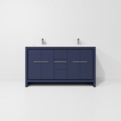 Navy Blue Double Bath Vanity 60 in. W x 20 in. D, White Quartz Top and Gun Metal Faucet Set