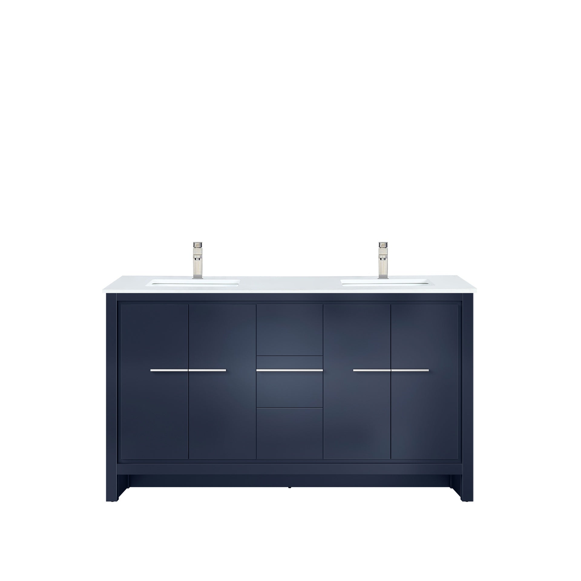 Navy Blue Double Bath Vanity 60 in. W x 20 in. D, Cultured Marble Top and Brushed Nickel Faucet Set