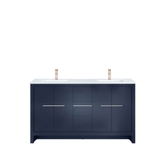Navy Blue Double Bath Vanity 60 in. W x 20 in. D, Cultured Marble Top and Rose Gold Faucet Set