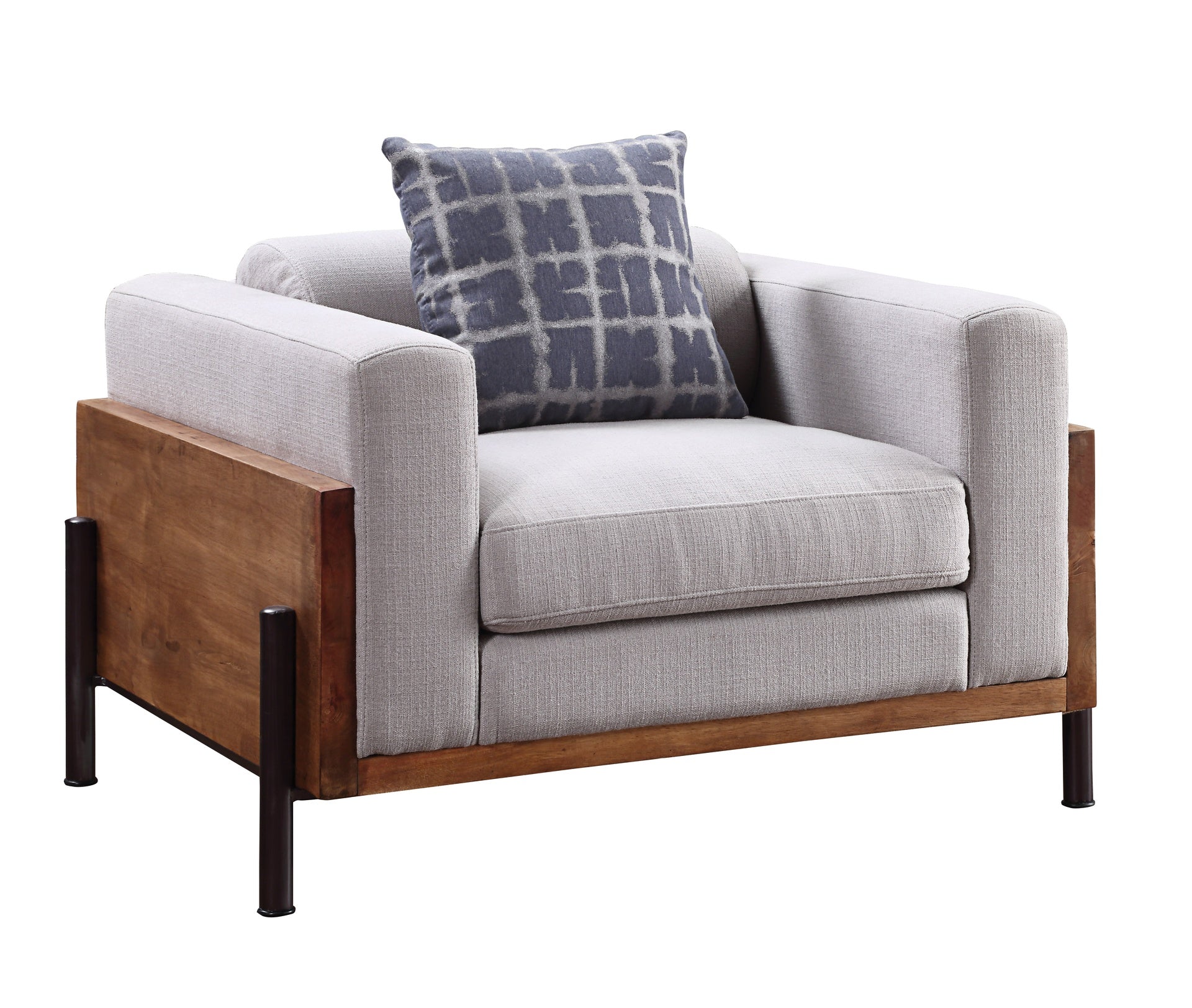 Pelton Fabric & Walnut Finish Chair w/ 1 Toss Pillows