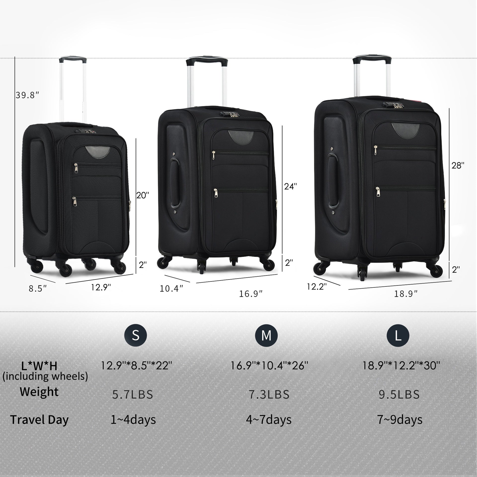 Softside Luggage Expandable 3 Piece Set Suitcase Upright Spinner Softshell Lightweight Luggage Travel Set-22/26/30 inches