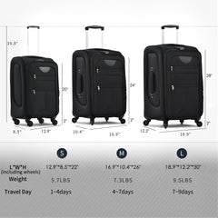 Softside Luggage Expandable 3 Piece Set Suitcase Upright Spinner Softshell Lightweight Luggage Travel Set-22/26/30 inches
