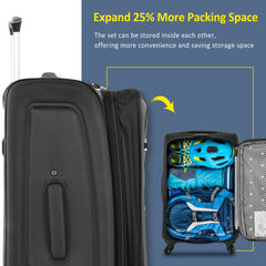 Softside Luggage Expandable 3 Piece Set Suitcase Upright Spinner Softshell Lightweight Luggage Travel Set-22/26/30 inches