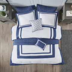 8 Piece Comforter and Quilt Set Collection Navy Full/Queen