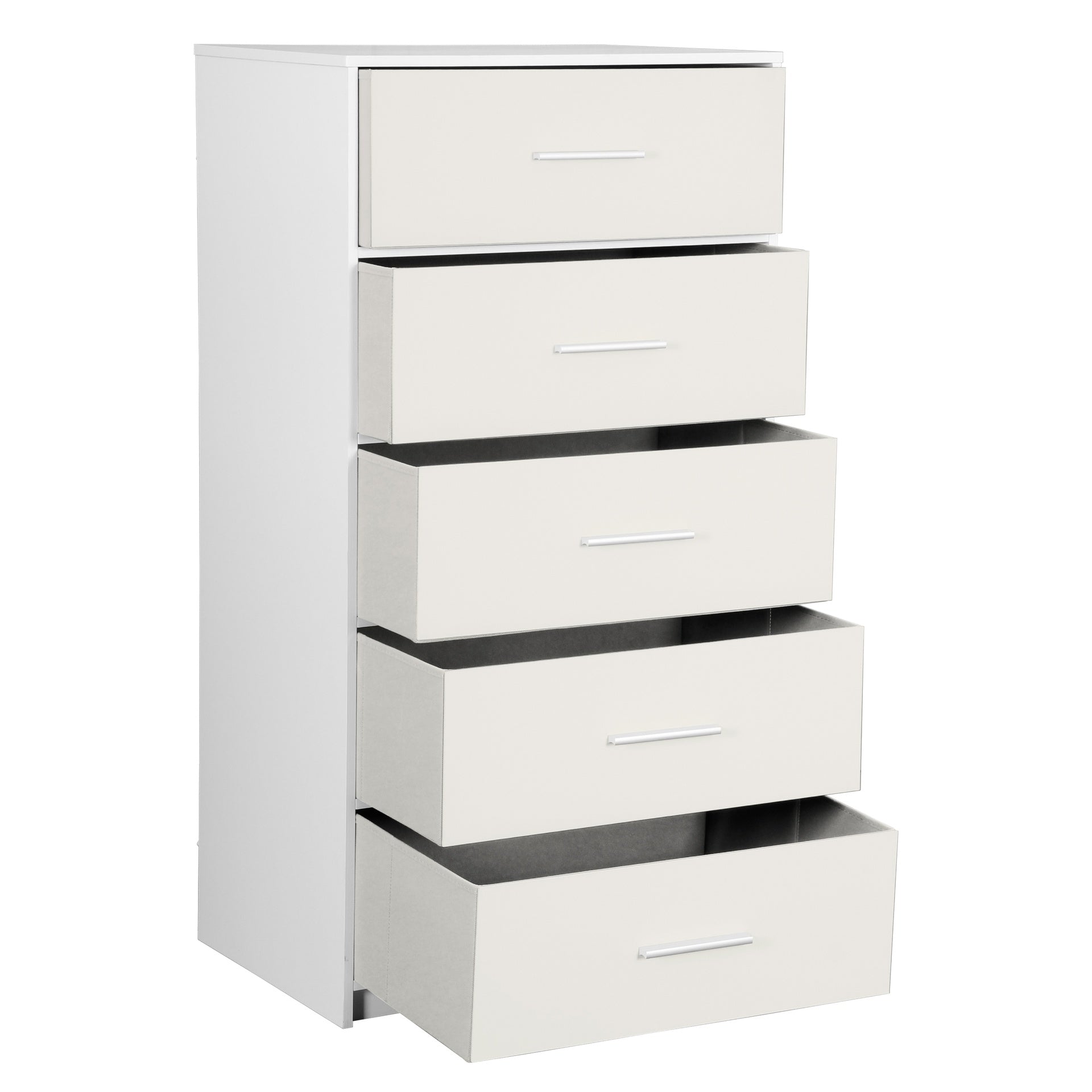 5-Drawer Dresser with Large Fabric Drawers, White
