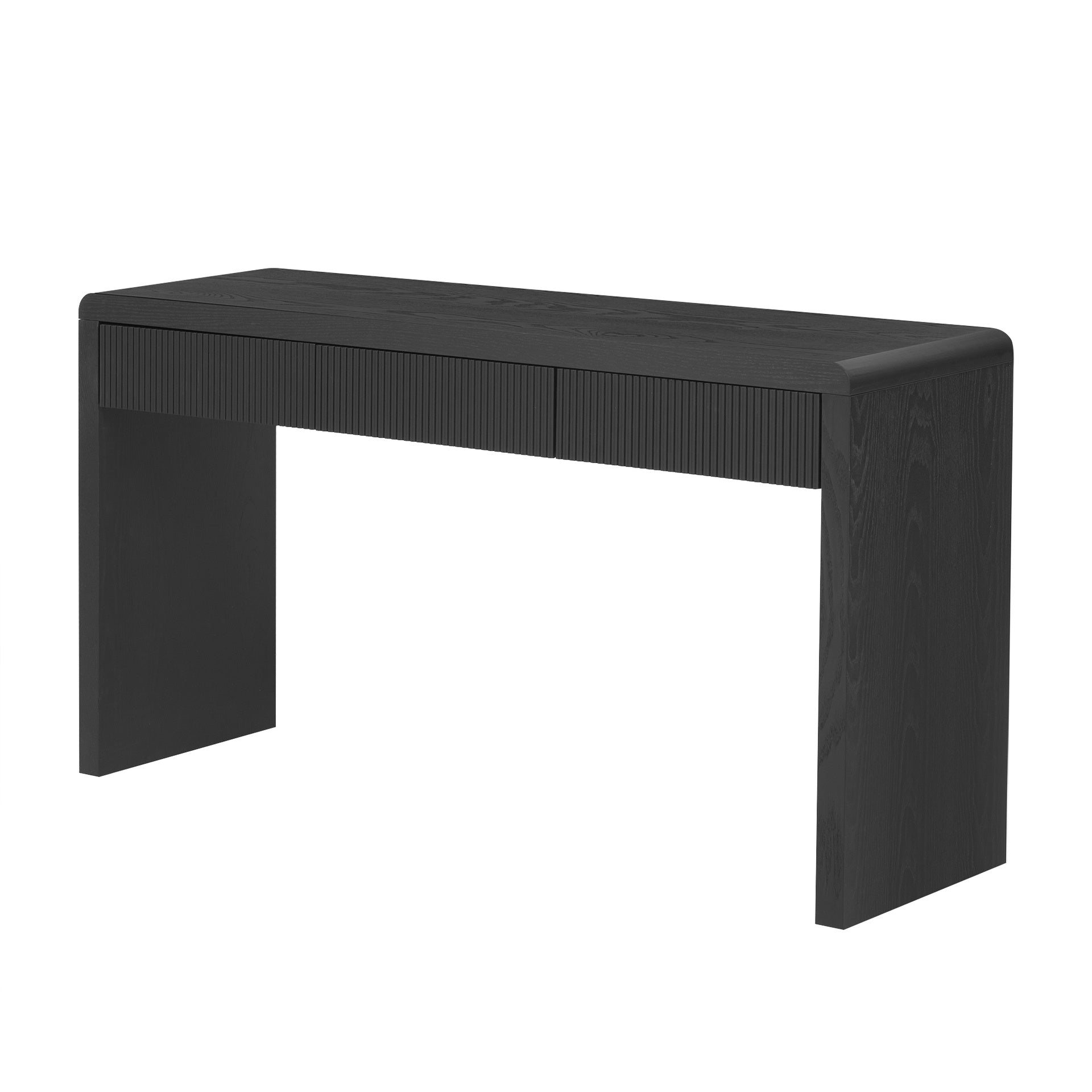 TREXM Rustic Console Table with 3 Fluted Drawers - Solid Wood Veneer Entryway Table Featuring Natural Wood Grain for Living Room, Hallway (Black)