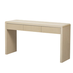 TREXM Rustic Console Table with 3 Fluted Drawers - Solid Wood Veneer Entryway Table Featuring Natural Wood Grain for Living Room, Hallway (Apricot)