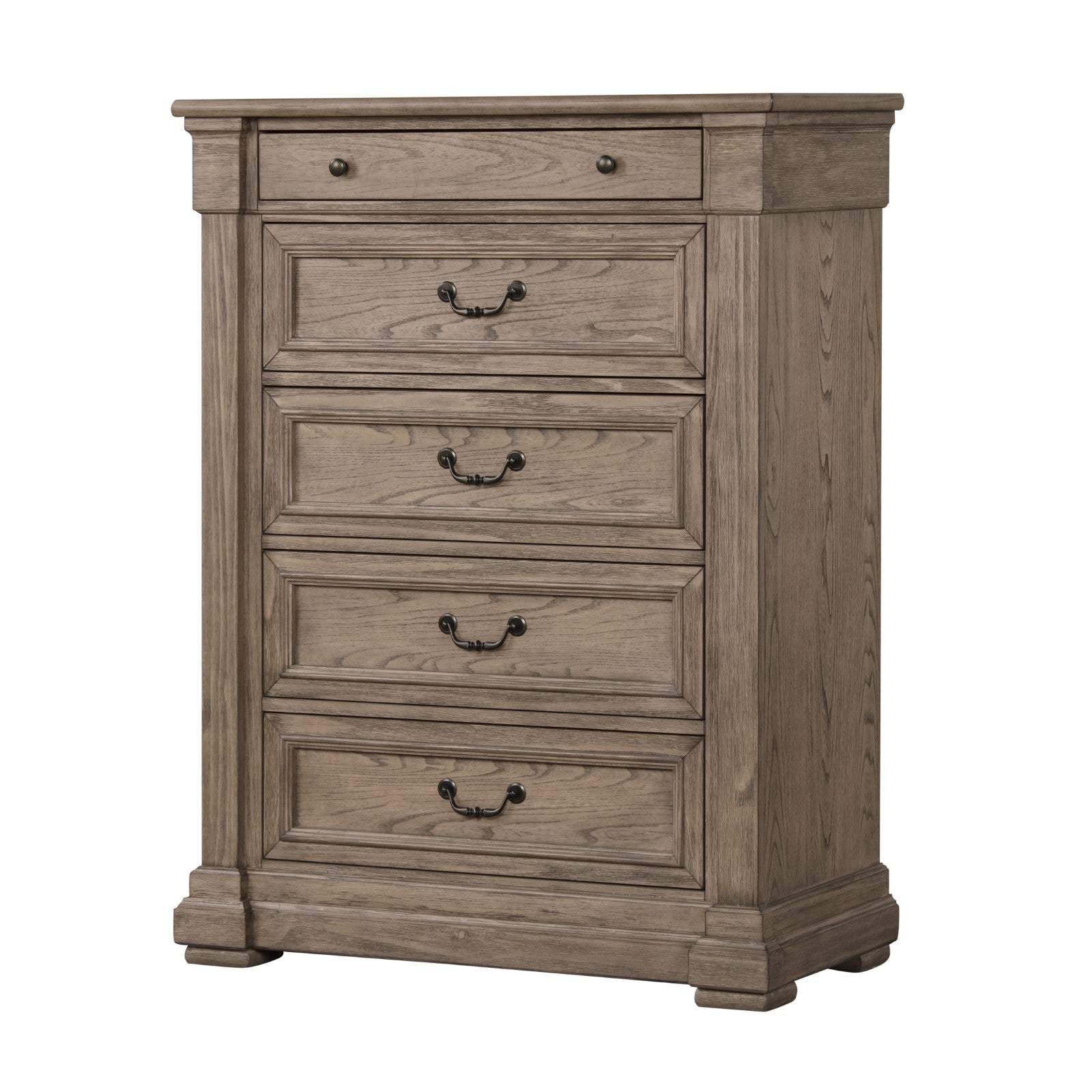 Weathered Gray Finish Chest 1pc Transitional Style Metal Slide Glides English Dovetail Drawers Metal Handles And Knobs Bedroom Furniture