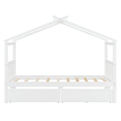 Twin Size Wooden House Bed with Drawers, White(OLD SKU: WF300799AAK)