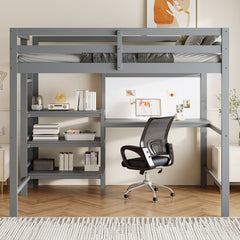 Twin Size Wooden Loft Bed with Shelves, Desk and Writing Board - Gray(OLD SKU: LT000320AAE)