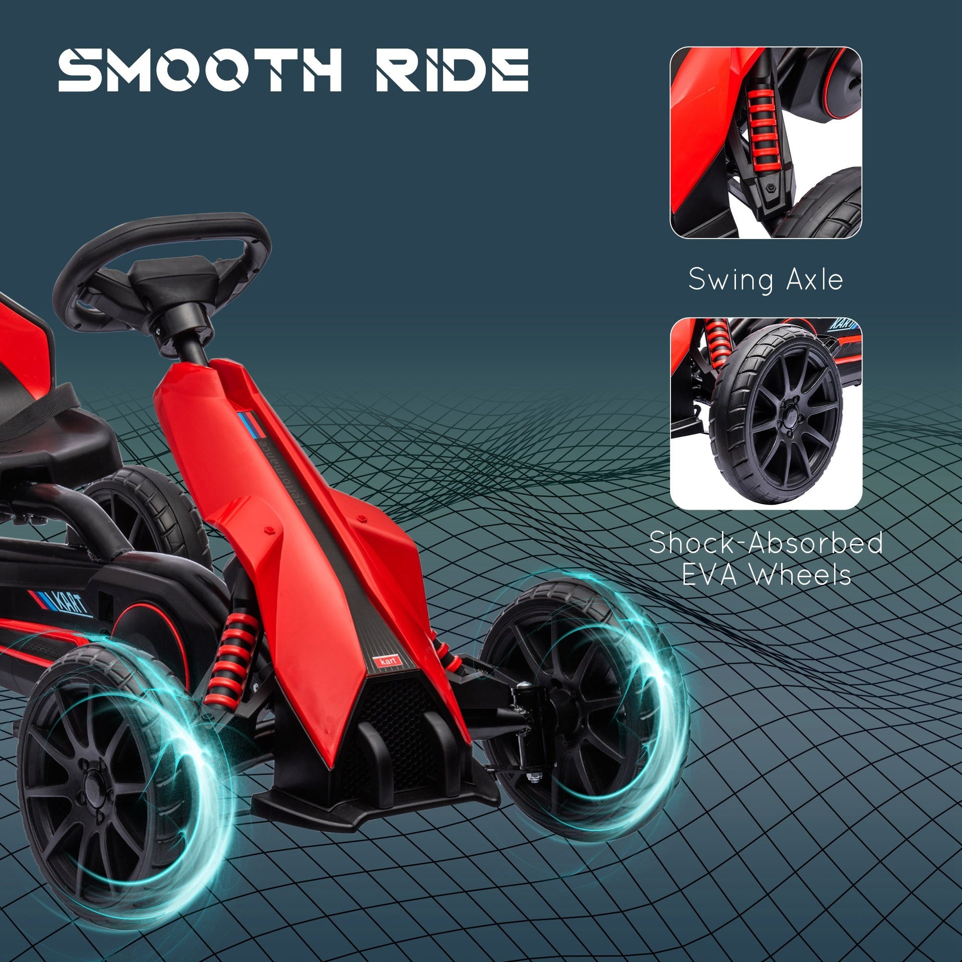 Aosom Kids Pedal Go Kart, Outdoor Ride on Toy with Adjustable Seat, Swing Axle, Handbrake, 4 Non-Slip EVA Wheels for Boys and Girls Aged 3-8 Years Old, Red