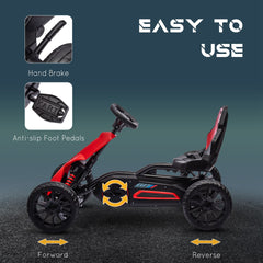 Aosom Kids Pedal Go Kart, Outdoor Ride on Toy with Adjustable Seat, Swing Axle, Handbrake, 4 Non-Slip EVA Wheels for Boys and Girls Aged 3-8 Years Old, Red