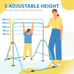 Qaba Folding Gymnastics Bar for Kids with Shock Absorption, Adjustable Gymnastics Horizontal Bar, Gymnastics Kip Bar for Home Use, Green