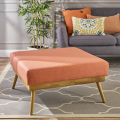 33" Large Square Ottoman Coffee Table, Upholstered Footrest Ottoman with Wood Farmhouse, for Living Room