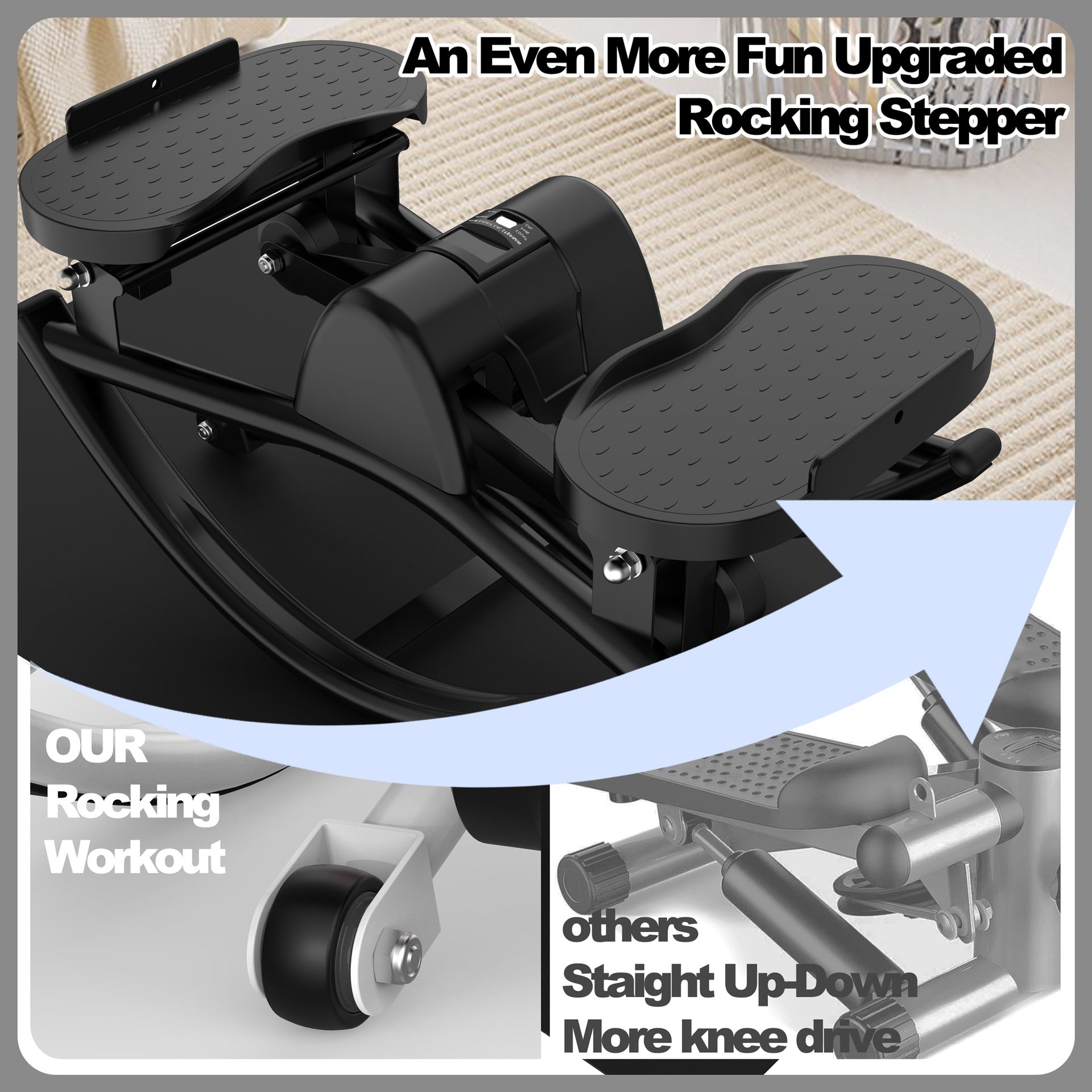 Lateral Stepper for Exercise-Rocking Stepper Machine with Resistance Bands & Anti-Slip Mat and LCD Monitor, Professional Stair Stepper for Home Workout
