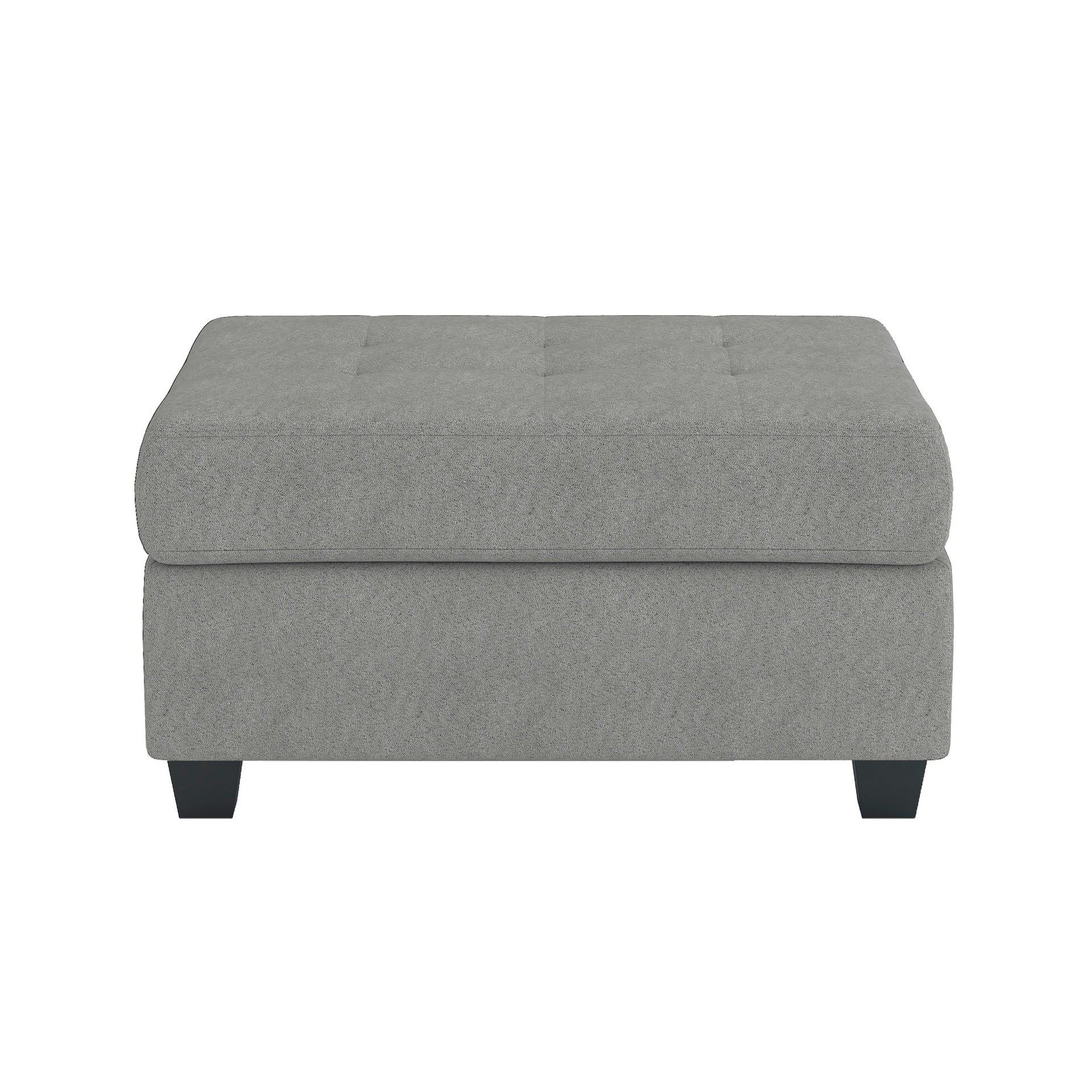 Aston 33 Inch Ottoman, Light Gray Microfiber, Interior Storage, Solid Wood