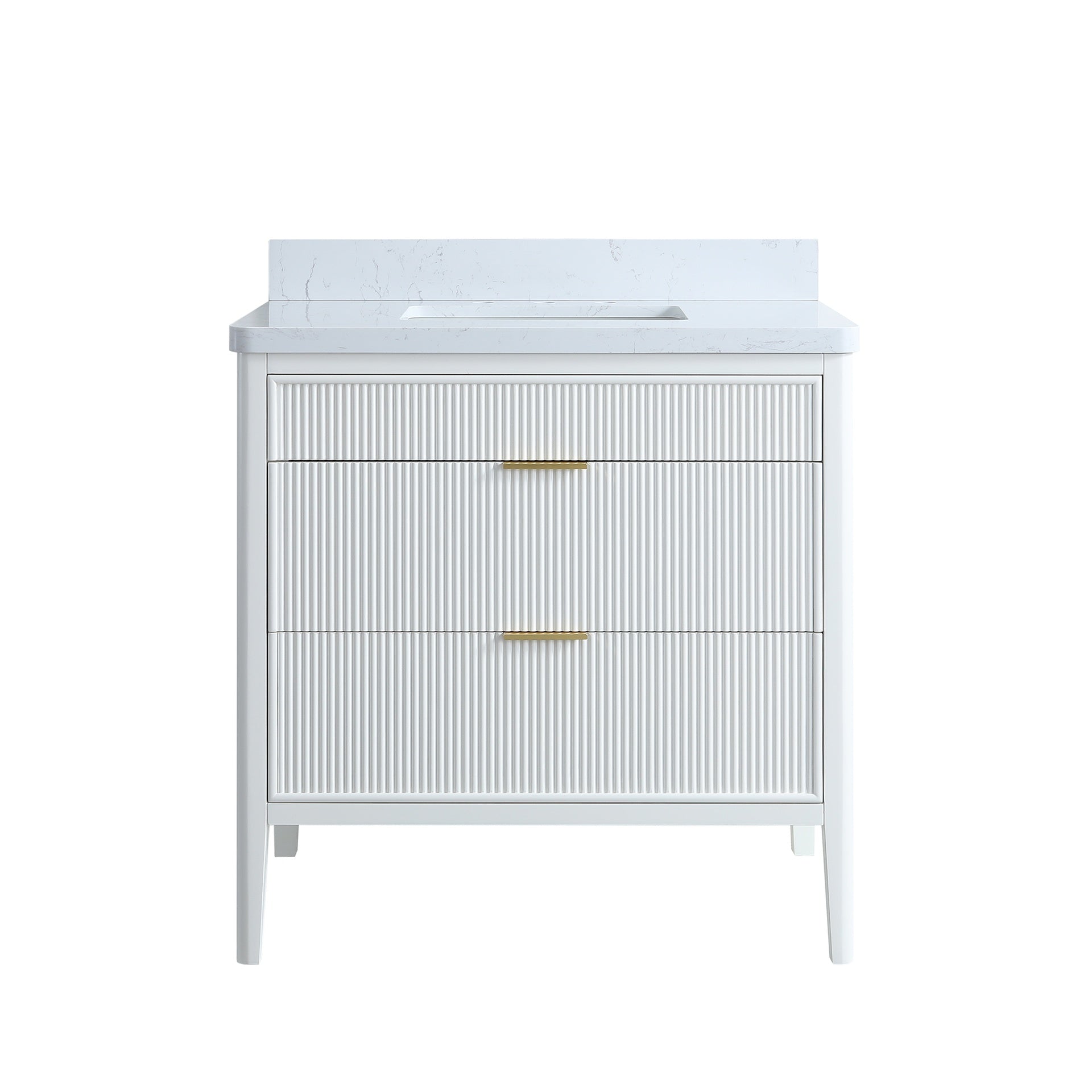 Fully Assembled 30''  White Freestanding Single Sink Bathroom Vanity with Solid Wood Construction and Engineered Marble Top