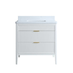 Fully Assembled 30''  White Freestanding Single Sink Bathroom Vanity with Solid Wood Construction and Engineered Marble Top