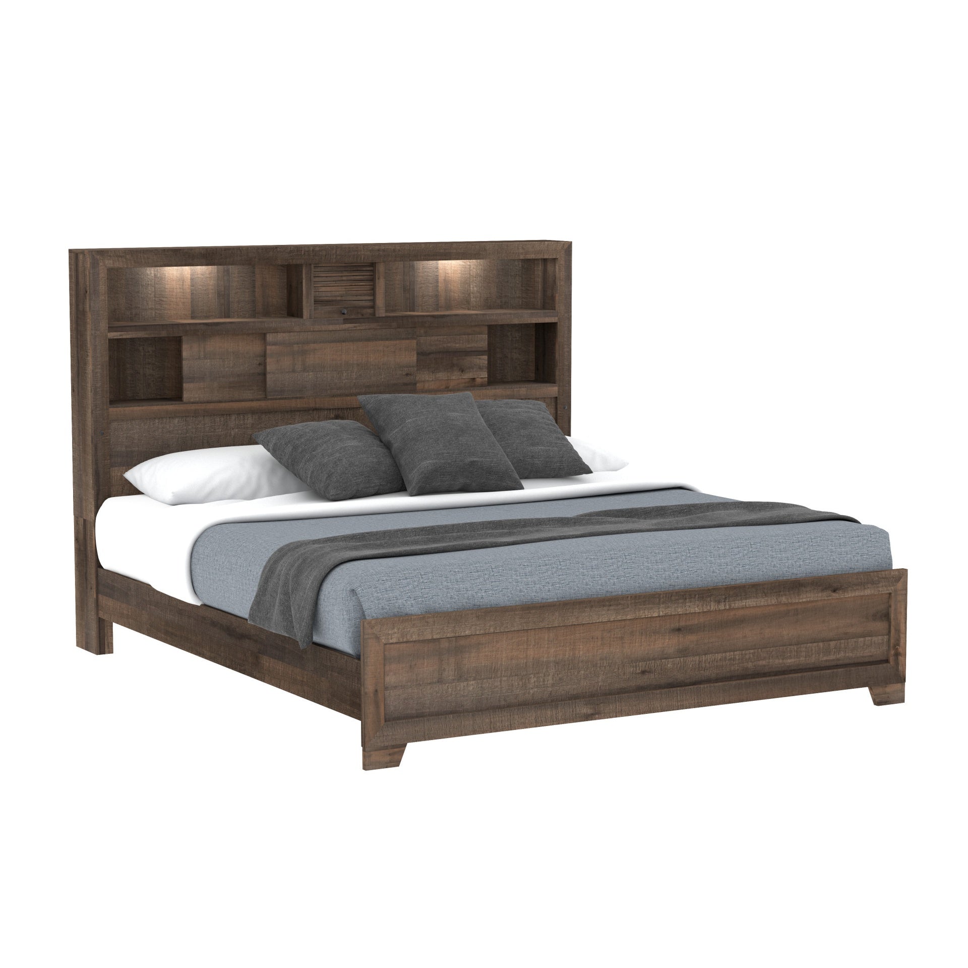 Brown Bookcase King Bed