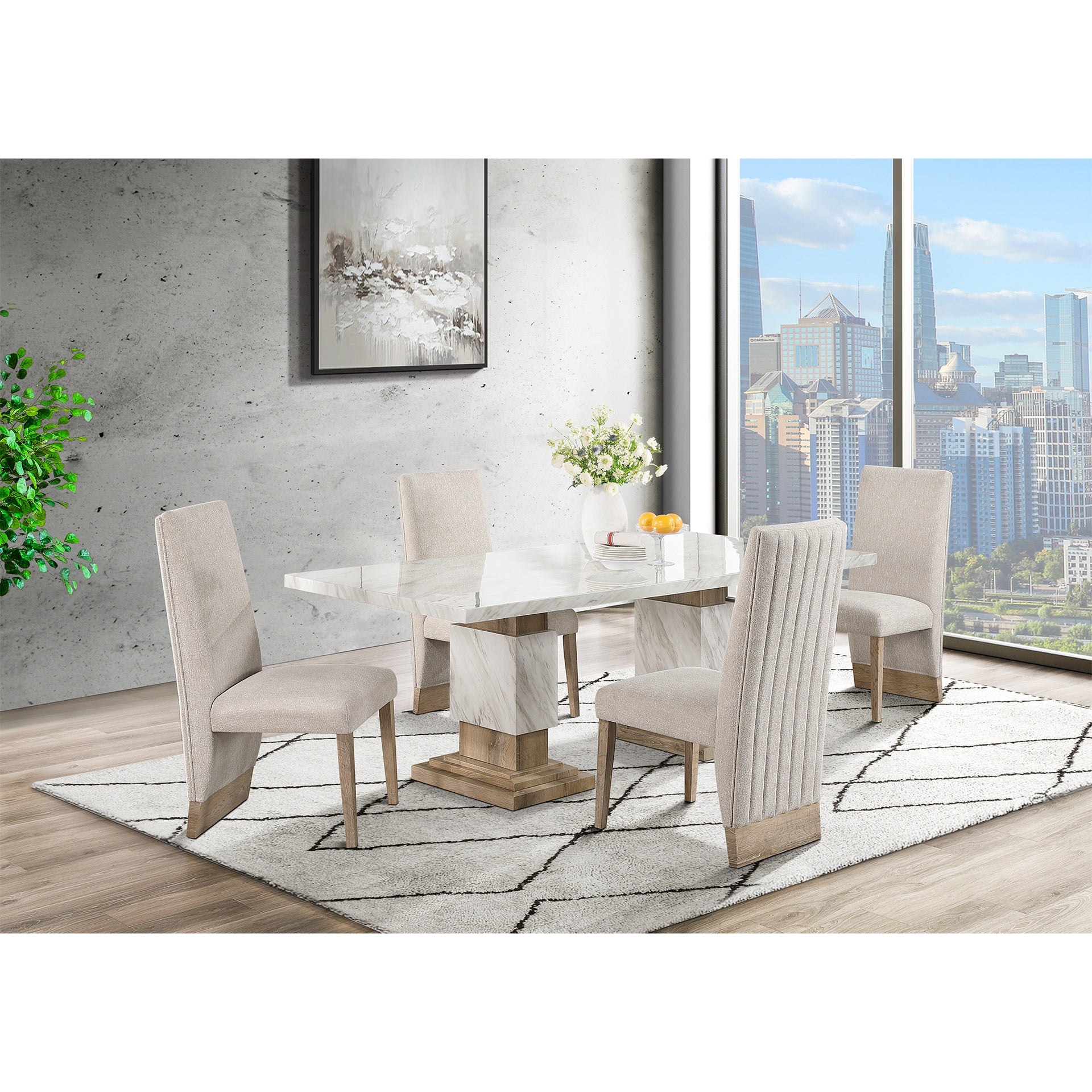 STACEY BEIGE/NATURAL DINING TABLE SET