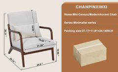 Mid-Century Modern Accent Chair, Arm Chair Living Room Chairs with Pillow Upholstered Reading Chair with Solid Wood Frame & Living Room Bedroom Balcony (beige)
