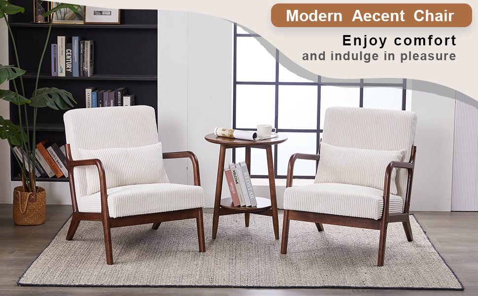 Mid-Century Modern Accent Chair, Arm Chair Living Room Chairs with Pillow Upholstered Reading Chair with Solid Wood Frame & Living Room Bedroom Balcony (beige)