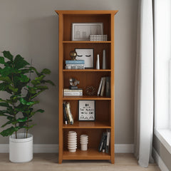 Amherst 30 inch Solid Wood 5 Shelf Bookcase in Light Golden Brown