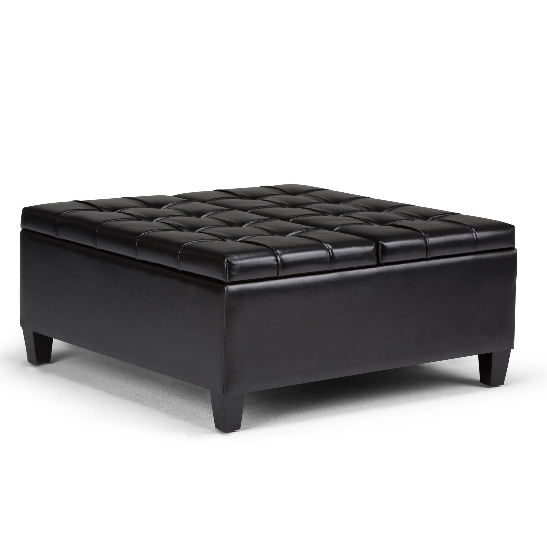 Harrison 36 inch Wide Coffee Table Storage Ottoman in Midnight Black Vegan Leather