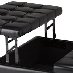 Harrison 36 inch Wide Coffee Table Storage Ottoman in Midnight Black Vegan Leather