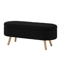 Luxury Oval Boucle Storage Ottoman Bench with Wood Legs 350lb Weight Capacity & Safety Hinge, for Living Room, Bedroom Entryway,BLACK
