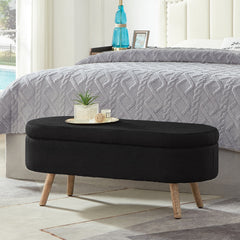 Luxury Oval Boucle Storage Ottoman Bench with Wood Legs 350lb Weight Capacity & Safety Hinge, for Living Room, Bedroom Entryway,BLACK