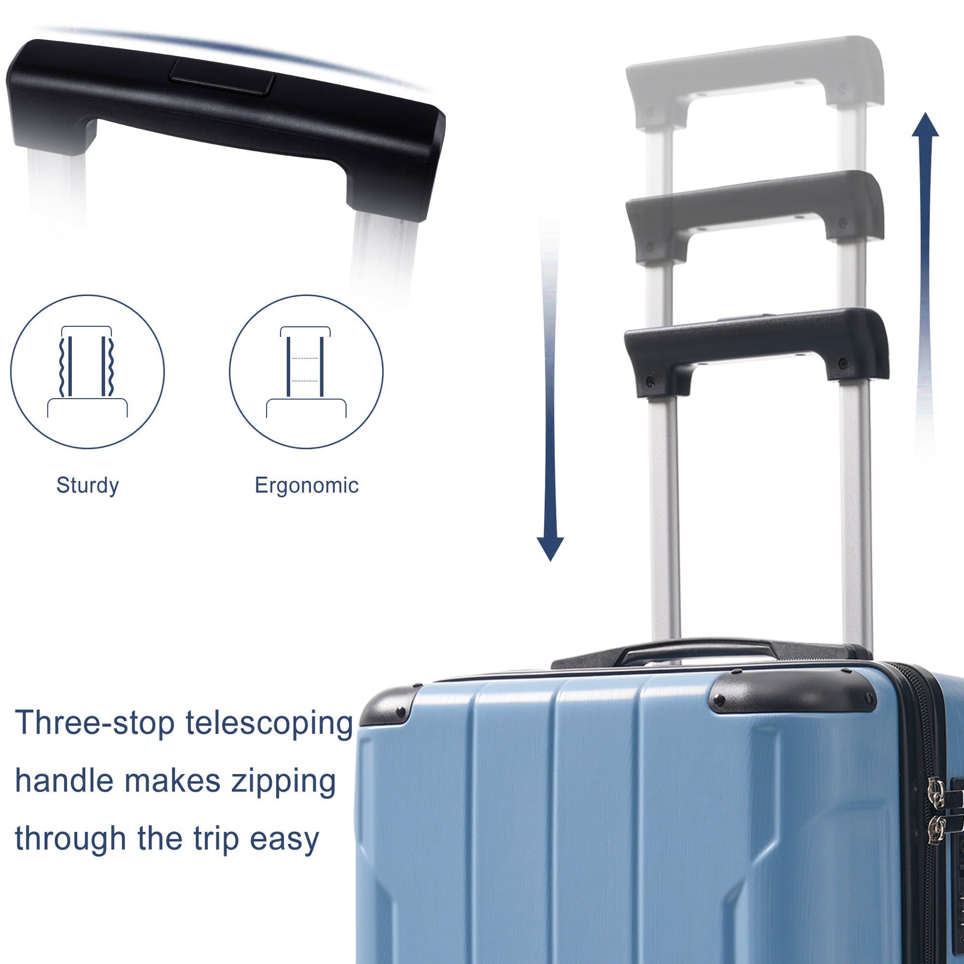 20-Inch Hardshell Carry-On Luggage, Lightweight Durable ABS Suitcase with Spinner Wheels, Built-in TSA Lock, 2 Packing Cubes, Blue-gray