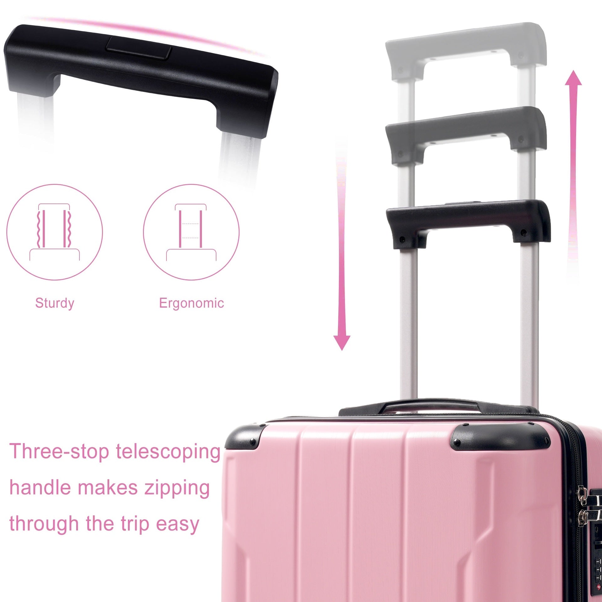 20-Inch Hardshell Carry-On Luggage, Lightweight Durable ABS Suitcase with Spinner Wheels, Built-in TSA Lock, 2 Packing Cubes, Pink